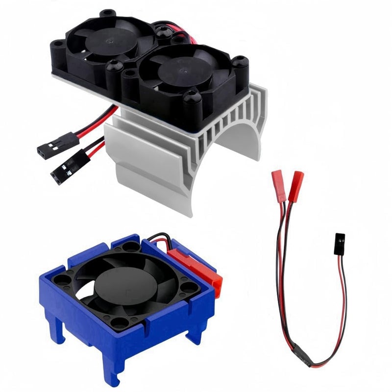 daisyfang VXL-3s ESC Cooling Fan and Motor Cooling Fan Dual Fan Set Compatible with 1/10 Traxxas Slash 4×4 VXL Rustler 4X4 Stampede 4X4 Hoss 4×4 Velineon VXL-3s Heat Sink,Silvery - Image 1